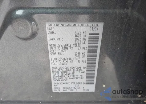 2015 Nissan Rogue Sl z USA, uszkodzony, nr VIN 5N1AT2MV4FC799099